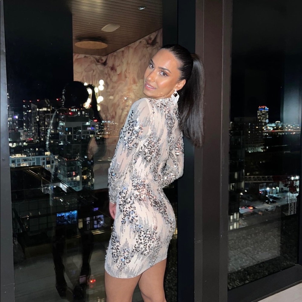 Sequin, long-sleeve cocktail dress from Honey